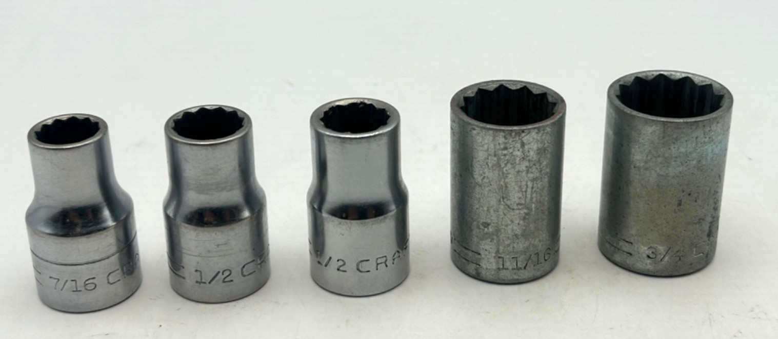 Craftsman SAE Socket Lot 7/16 1/2 11/16 3/4 12 Point Mixed Sizes USA