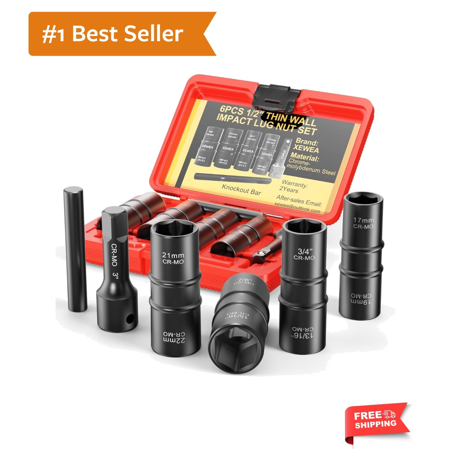 6PCS Thin Wall Lug Nut Impact Socket Set, 1/2″ Drive Impact Flip Socket Set, …