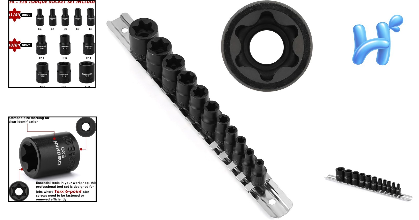 Complete E-Torx & Star Socket Set (E4-E20) in Chrome Vanadium Steel