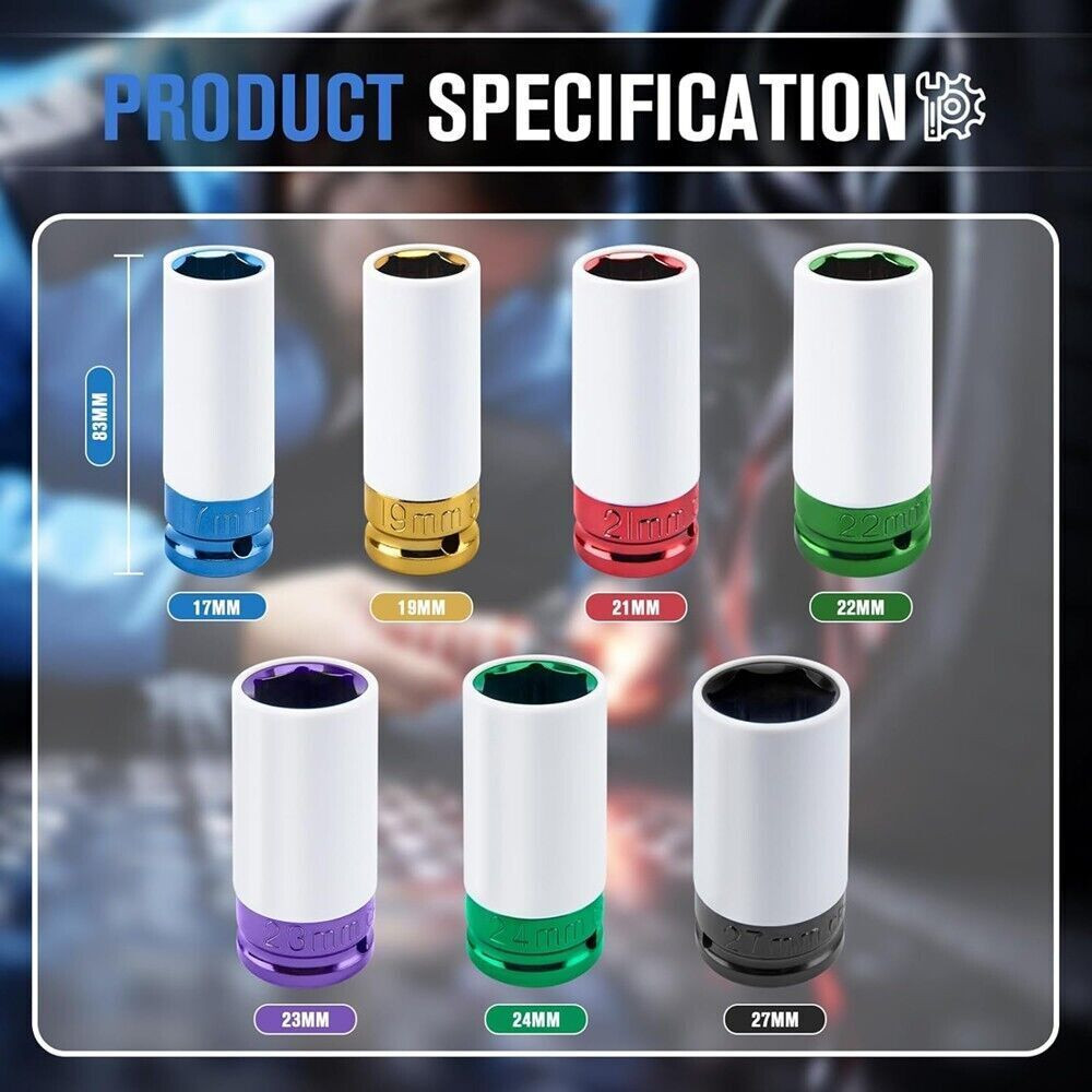 New 1/2″ Drive Wheel Protector Impact Socket, Thin Wall Deep Impact Socket Set