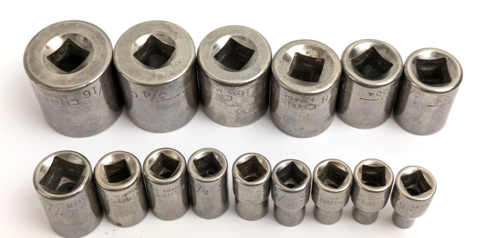 Vintage 15pcs Craftsman 6 Point SAE Socket Set ‘G’ Series USA Made 13/16 to 5/32