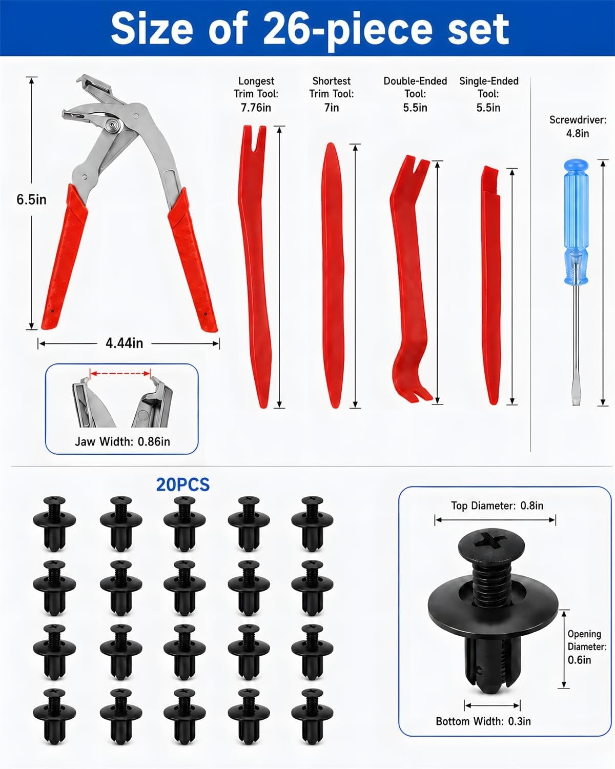 Kit, Automotive Trim Removal Tools with Panel Pry Set, Fastener Clip Remover,…