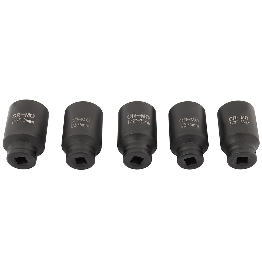 5PC 33MM-34-35-36-38MM 1/2» DRIVE 6 POINT DEEP SPINDLE AXLE NUT SOCKET SET TOOL