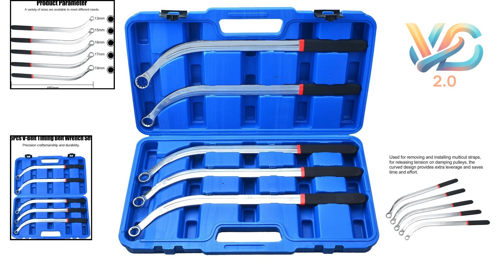 5PCS Serpentine Timing Belt Wrench Set 13-19mm Alloy Steel Tensioner Pulley R…