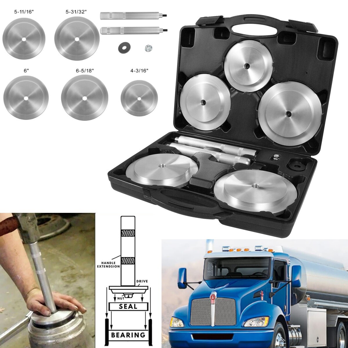 61850 Truck Hub Seal Installer Kit for Class 7 Class 8 Duty Road Trucks Trailers