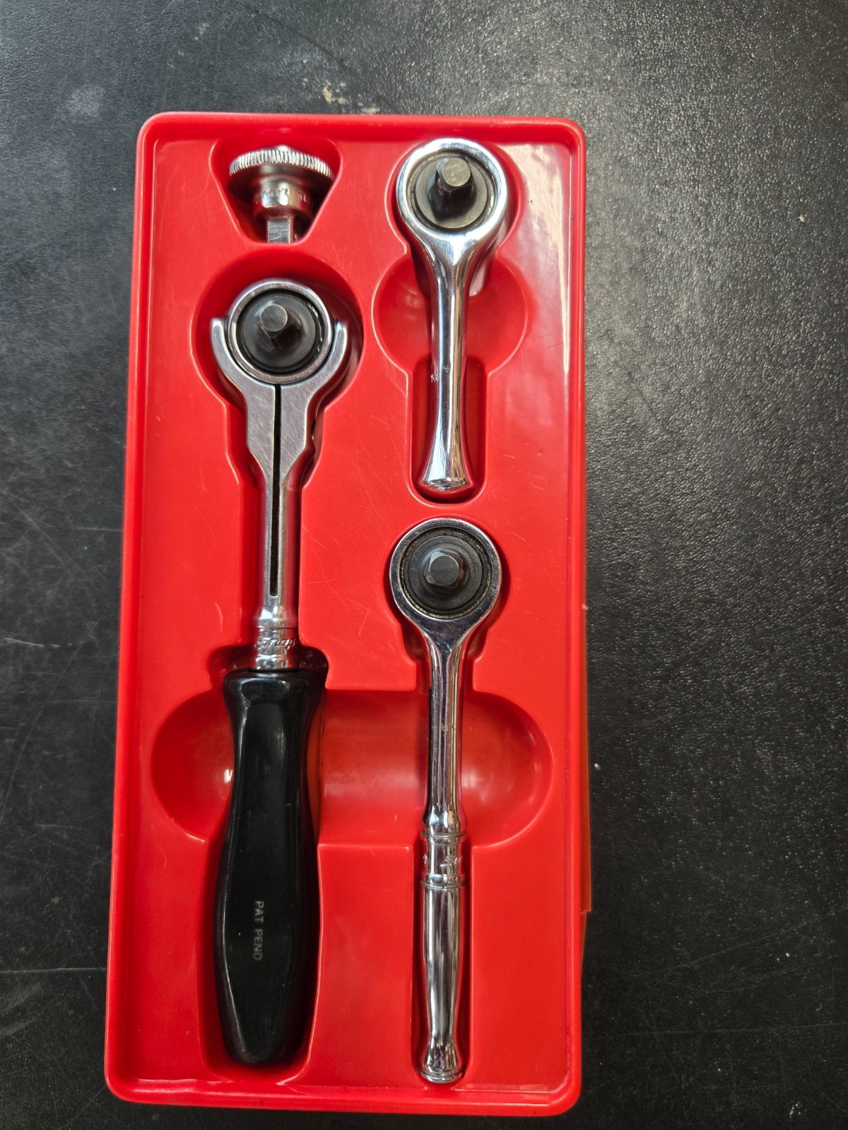 Snap-on 4 piece 1/4 drive ratchet set in original Snap-on tray