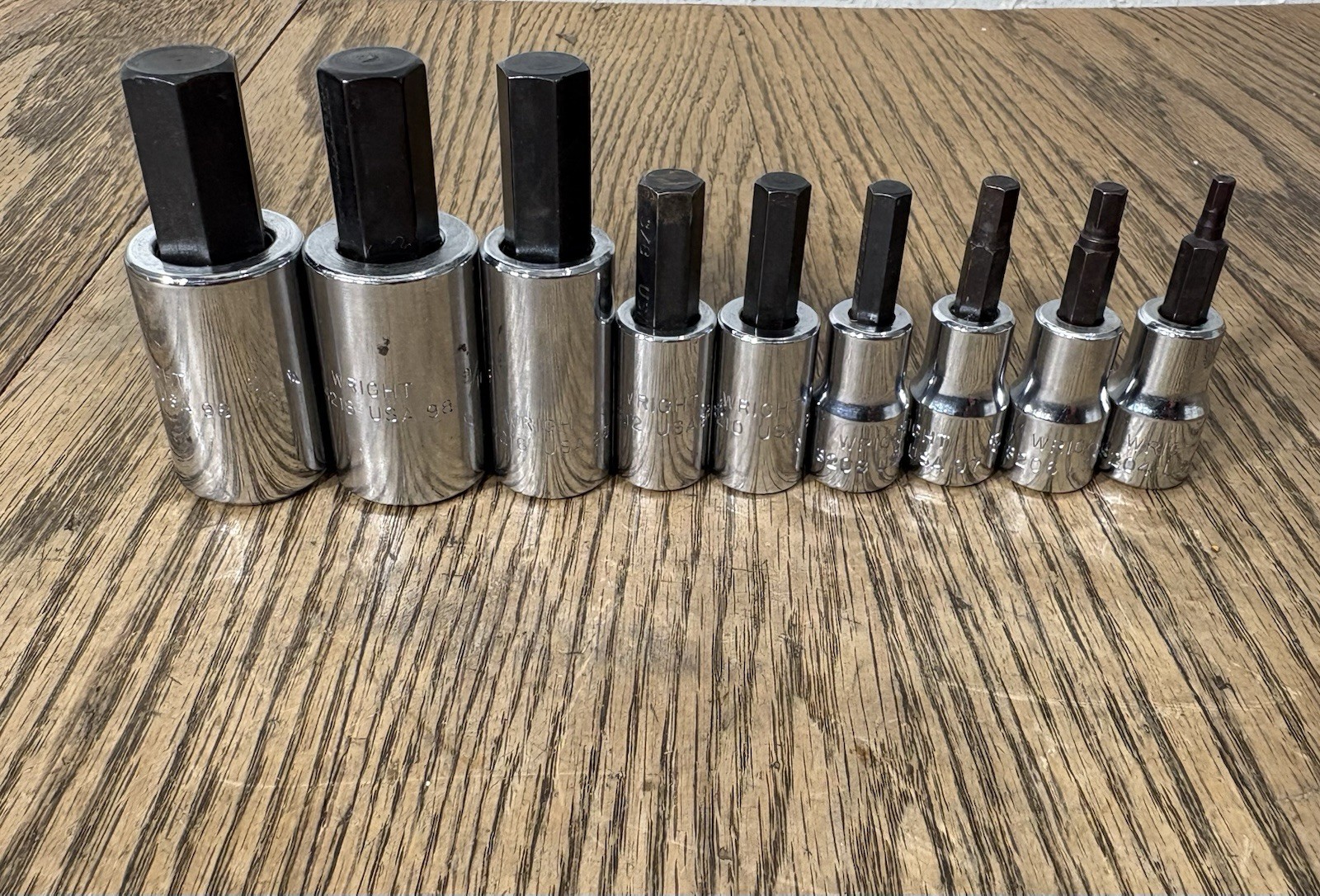 Vintage Tools Wright Tool 1/2” Drive 9 Piece SAE Hex Bit Socket Set Mechanic USA