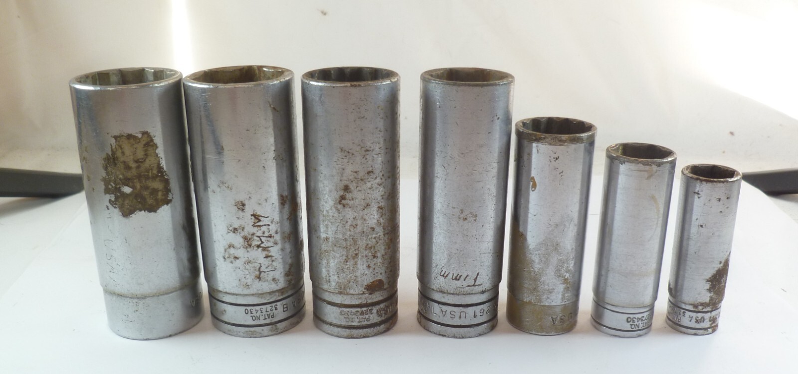 7pc Snap On Tools Deep Sockets Mixed Set – 4 are 1/2″ drive, 3 are 3/8″ drive