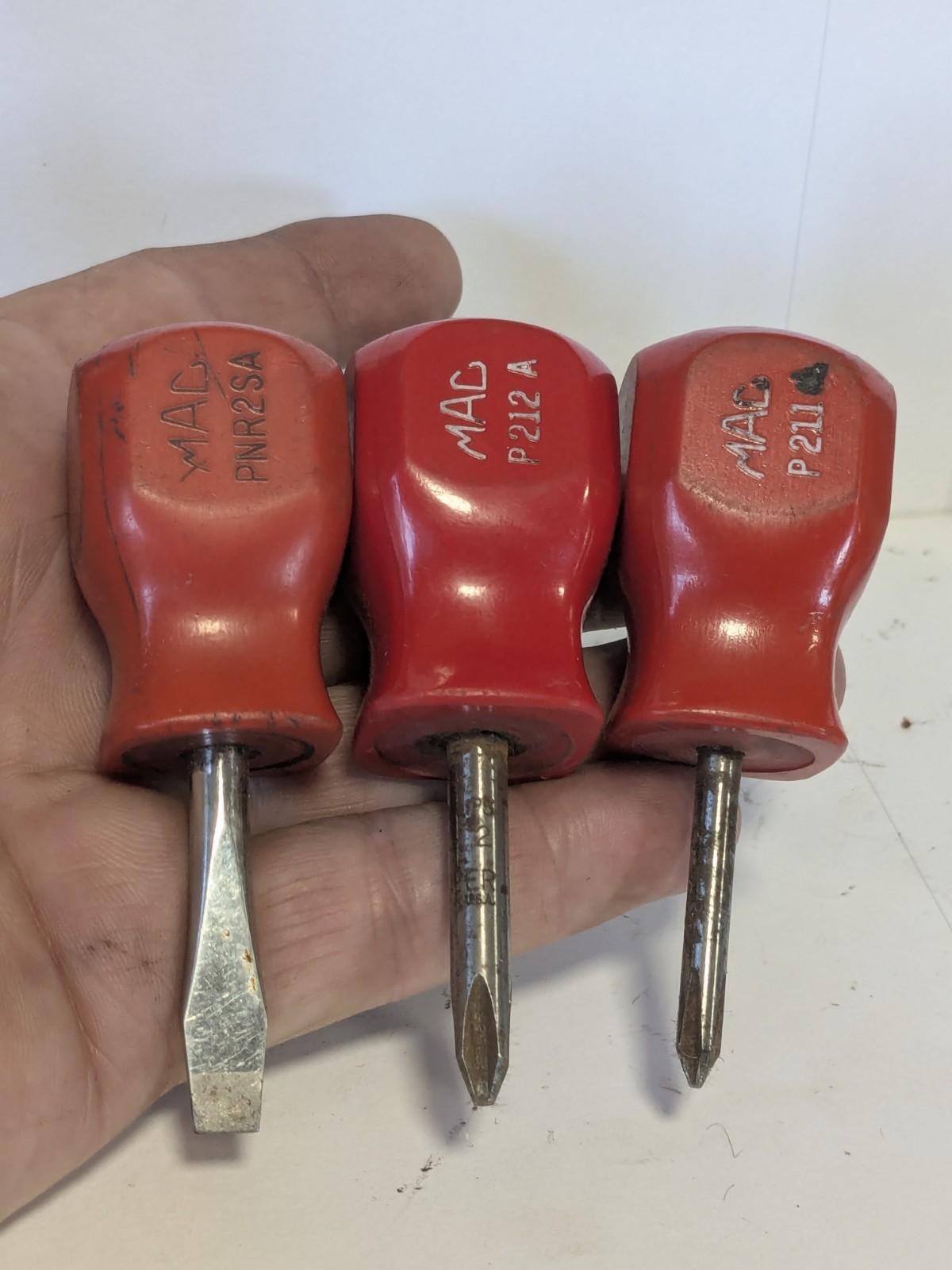 Mac Tools Stubby Screwdriver Set Flat Head, Phillips Orange PNR2SA, P211A, P212A
