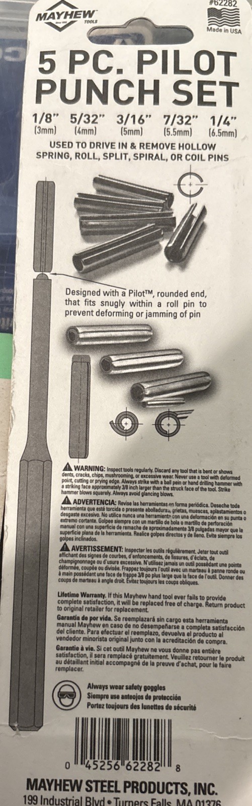 Mayhew PRO 5pc SAE Pilot / Roll Pin Punch Set USA 1/8″ to 1/4″ #62282