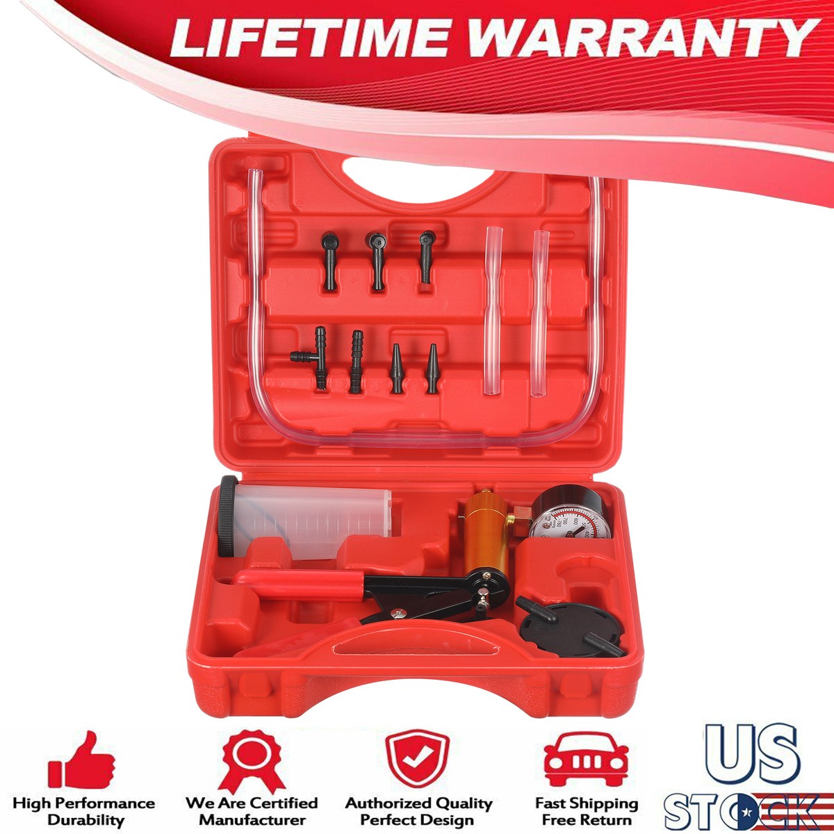 Hand Held Vacuum Pressure Pump Tester Set Brake Fluid Bleeder Bleeding Kit