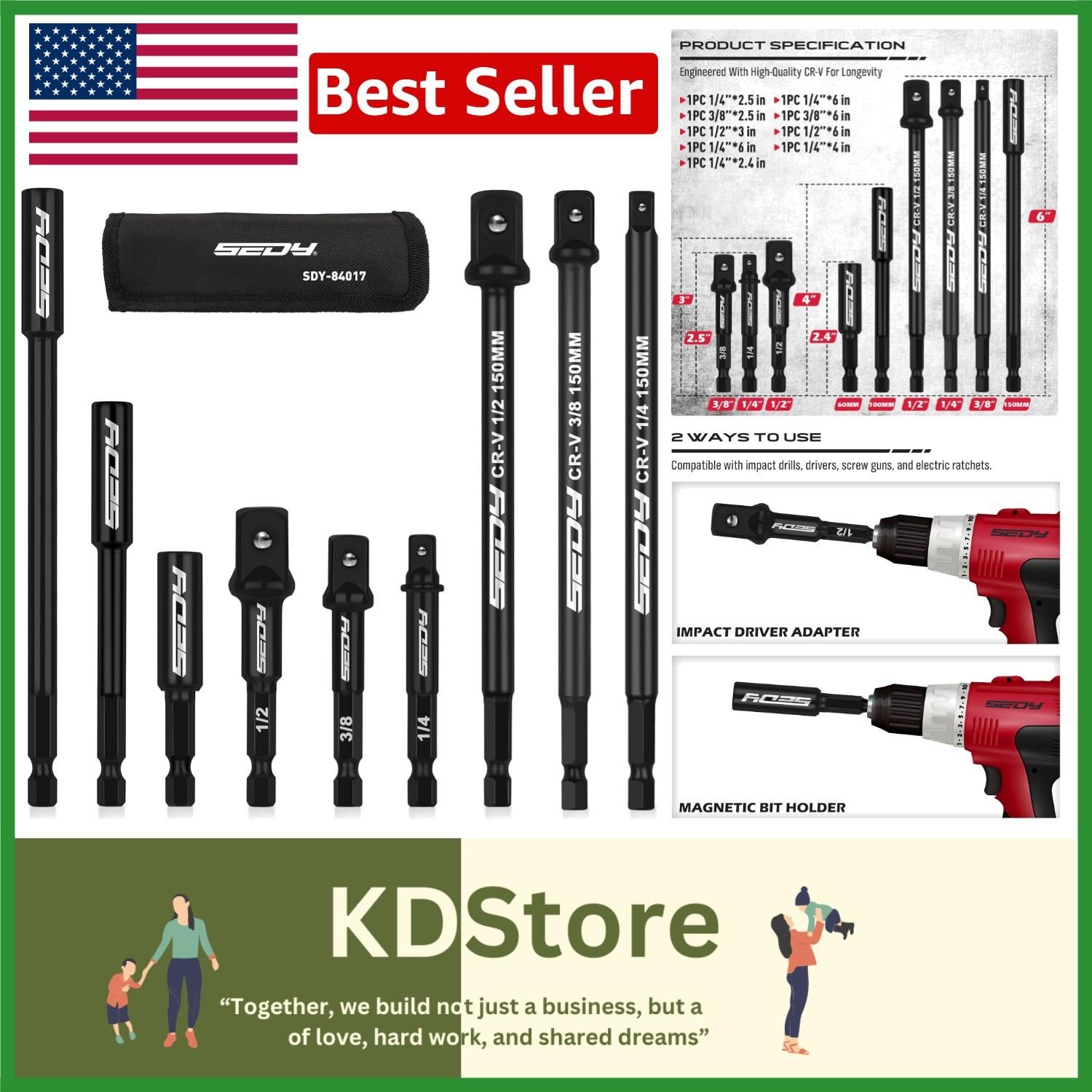 Versatile 9-Piece Impact Socket Adapter Set for Mechanics: 1/4, 3/8, 1/2 Inch