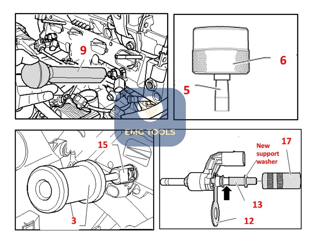VW & Audi FSI Injector Remover with Teflon Seal Tools
