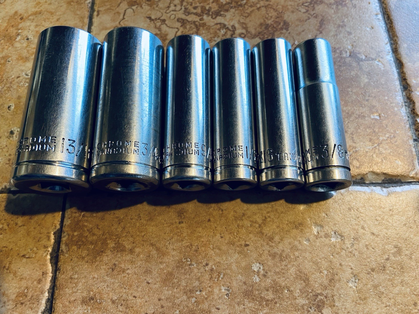 Vintage Set Of Chrome Vanadium Deep well Sockets Sold As A Set Of 6