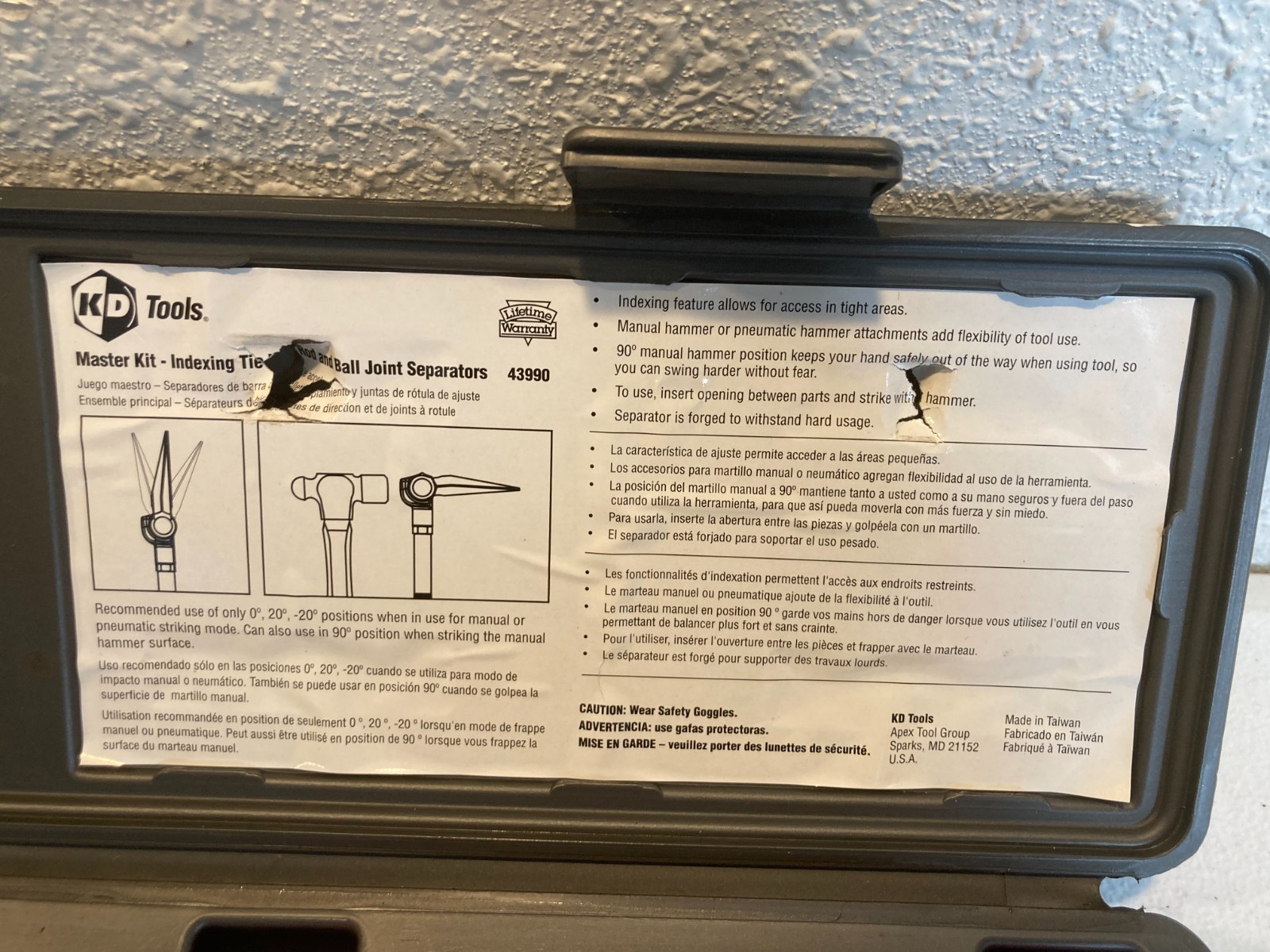 KD Tools 43990 Indexing Tie Rod Ball Joint Separator Master Kit Manual Pneumatic