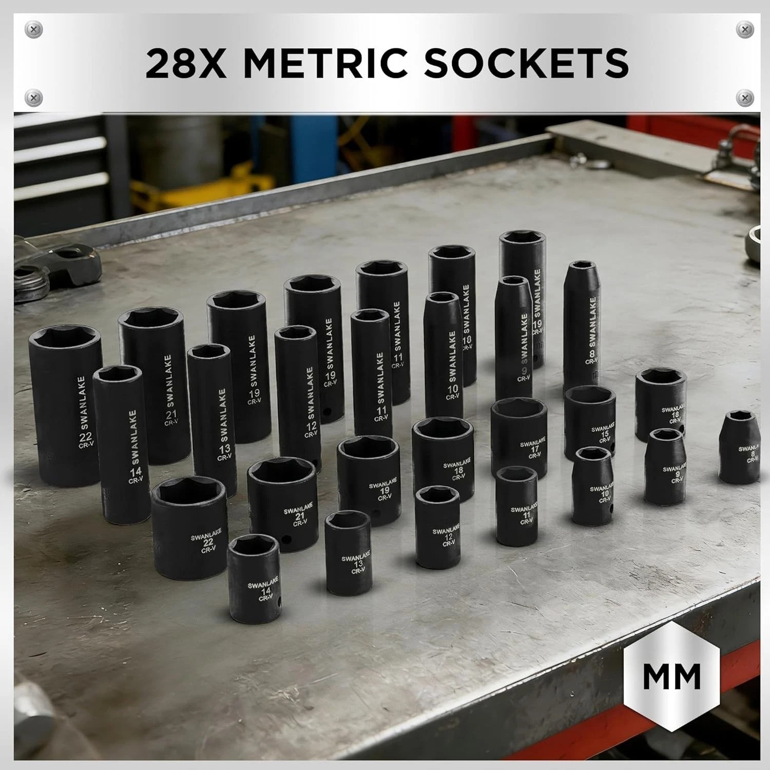 SWANLAKE 3/8» Drive Impact Socket Set, 50-Piece Standard SAE 5/16 to 3/4 inc…