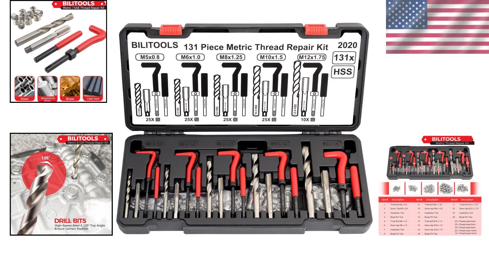 131-Piece Metric Thread Repair Kit | Stainless Inserts