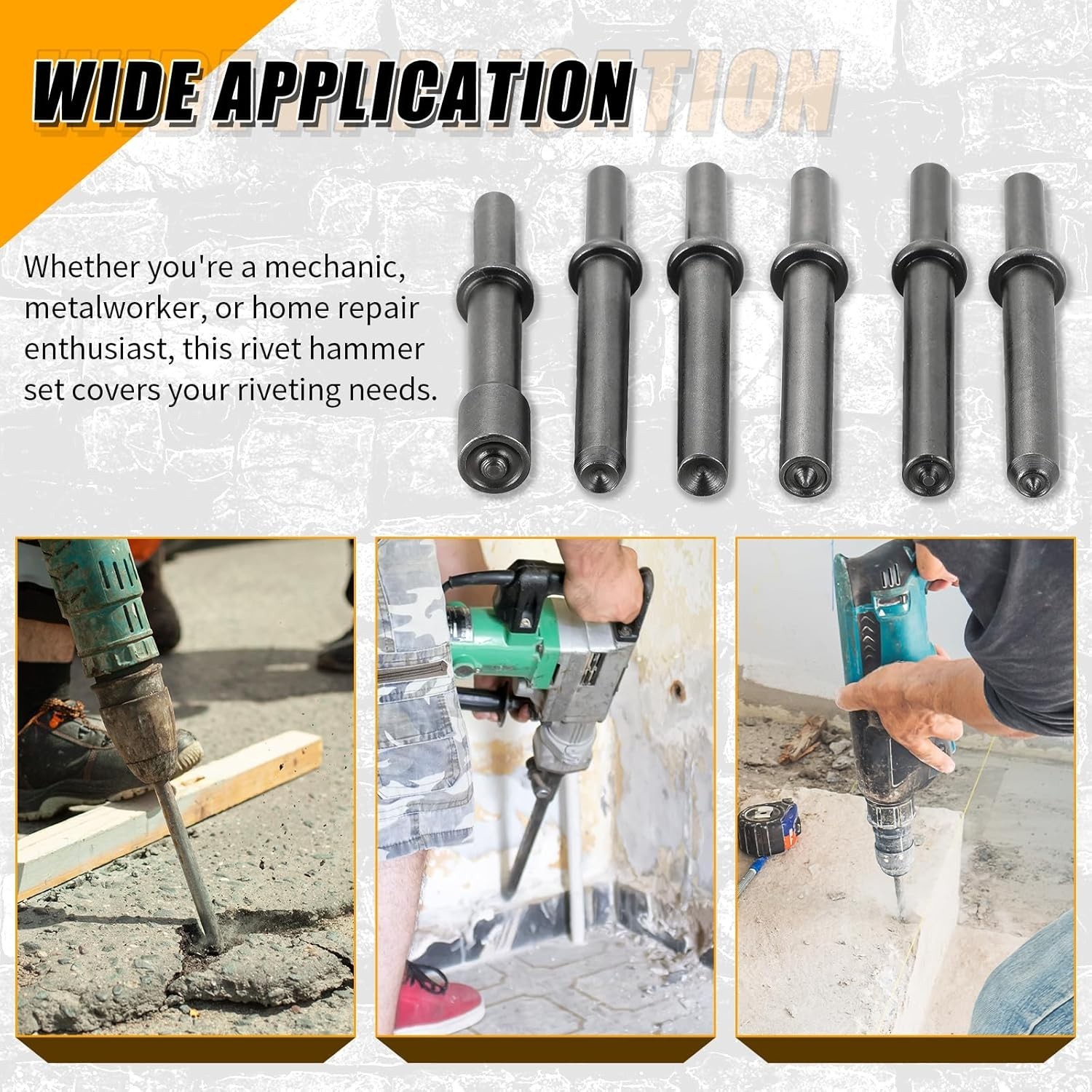 7 Pcs Great Heavy Duty Smoothing Pneumatic Air Rivet Hammer Tools Kit Black