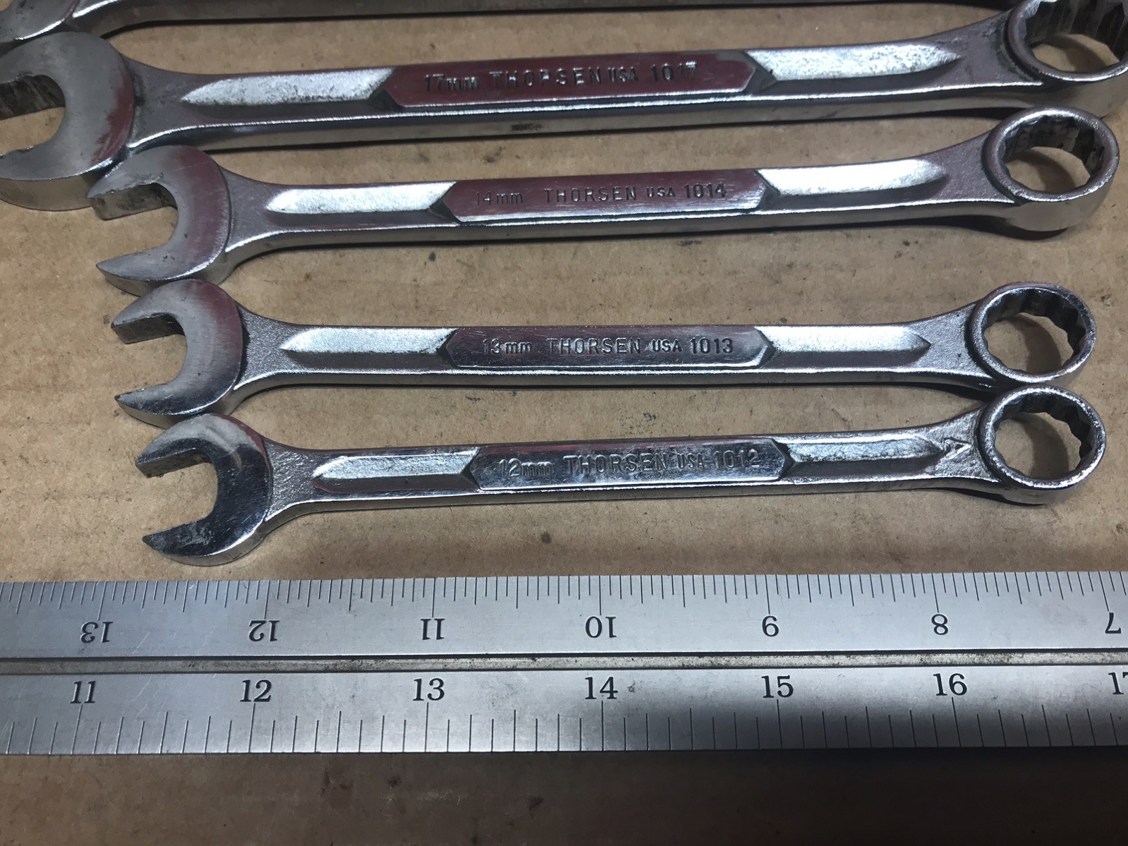 5 pc Vintage Thorsen Combination Metric Wrenches 19mm 17mm 14mm 13mm 12mm USA