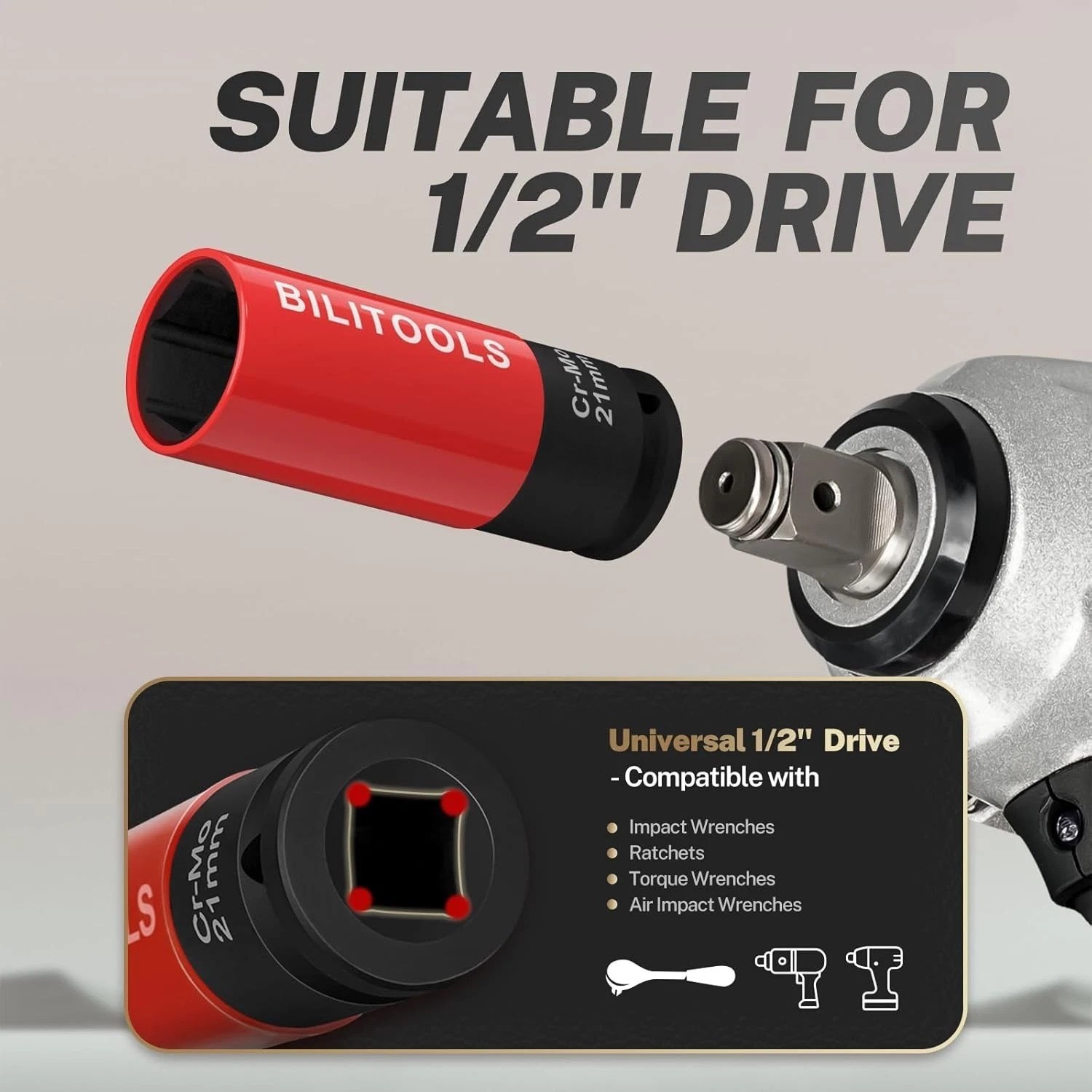 Durable Chrome Molybdenum 1/2-Inch Drive Lug Nut Sockets – 5 Sizes Included