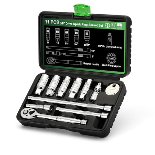 11-Piece Spark Plug Socket Set, 3/8″ Ratchet, Gap Tool, Universal Joint & Extens
