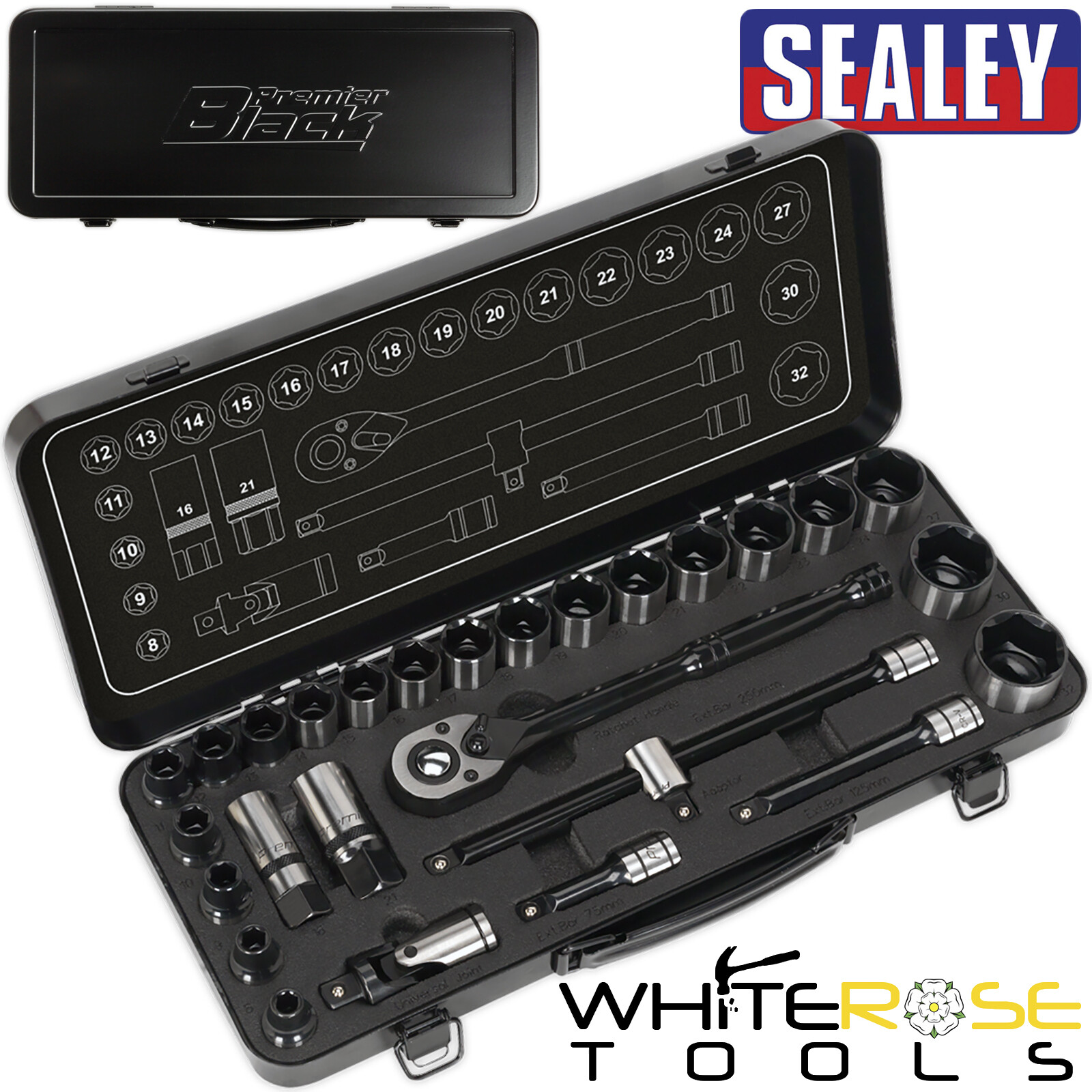 Sealey Socket Set Spline Hex Premier Black 13pc 3/8″ Drive Total Drive 8-19mm