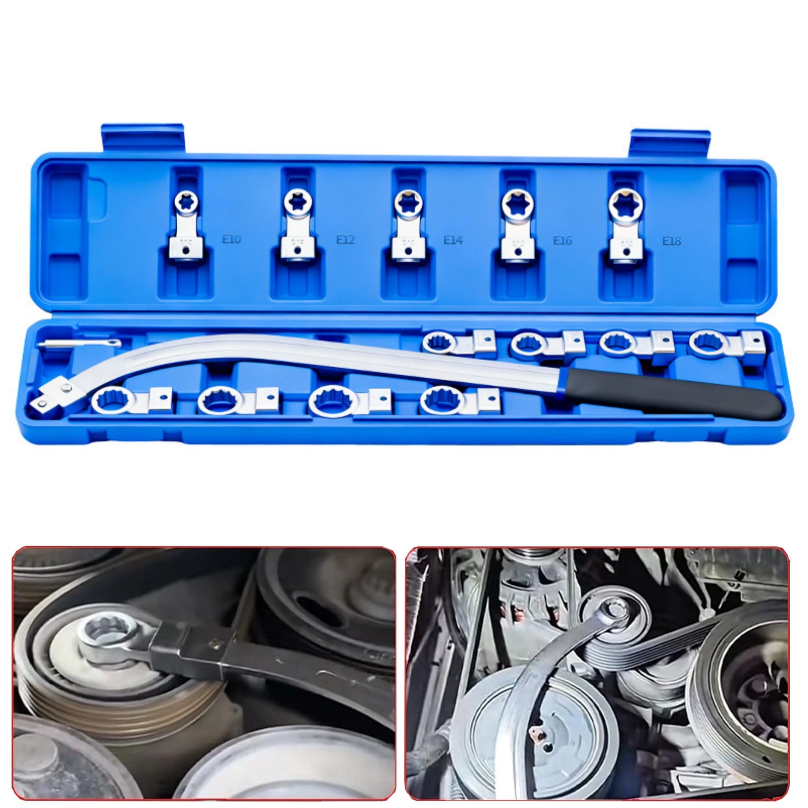 15pcs Car Auxiliary Belt Tensioner Pulley Wrench Set 12-19mm Screw Removal Tool
