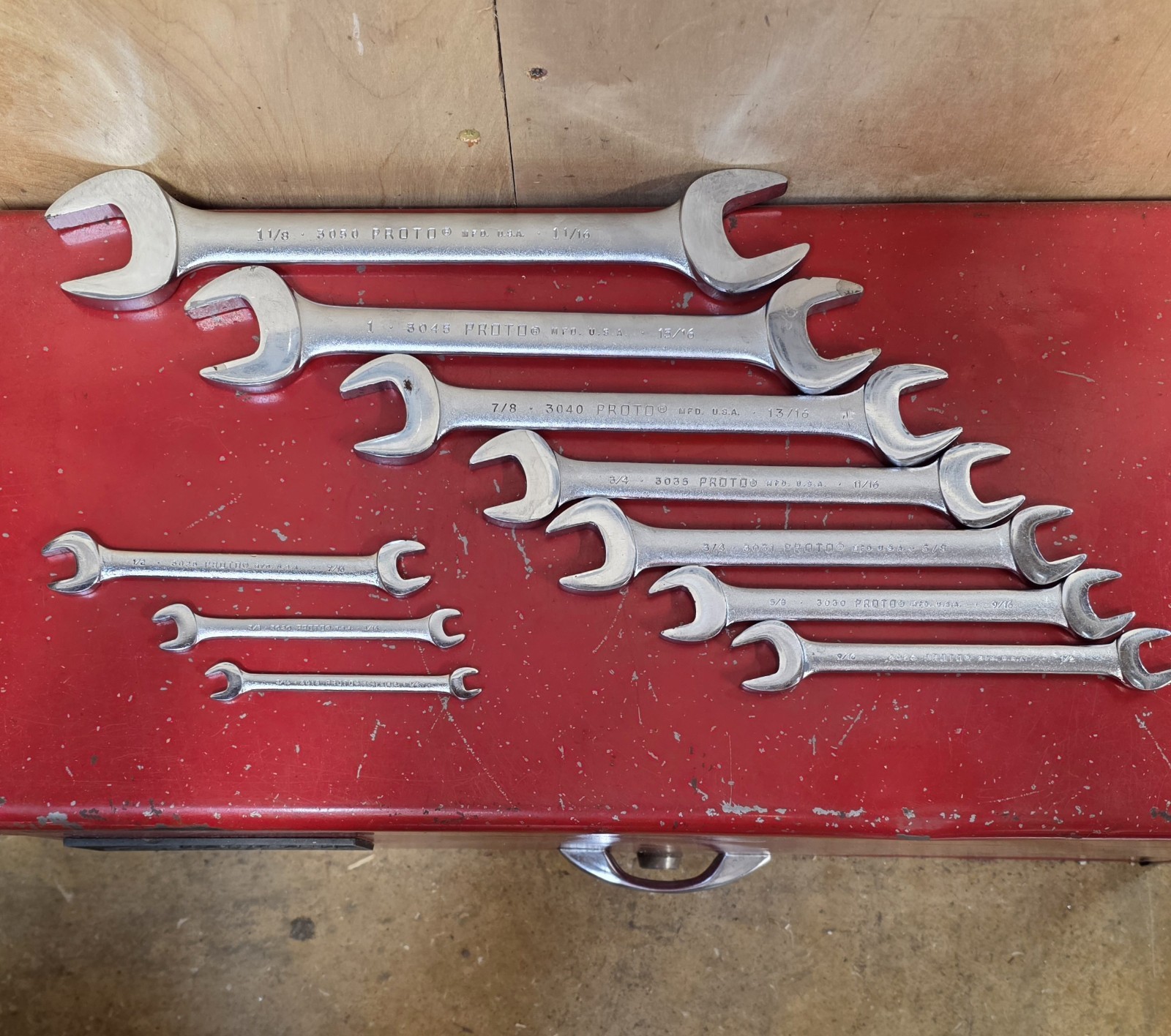 Proto Professional SAE 10pc Double Open End Wrench Set 5/16″ – 1-1/8″ USA Satin