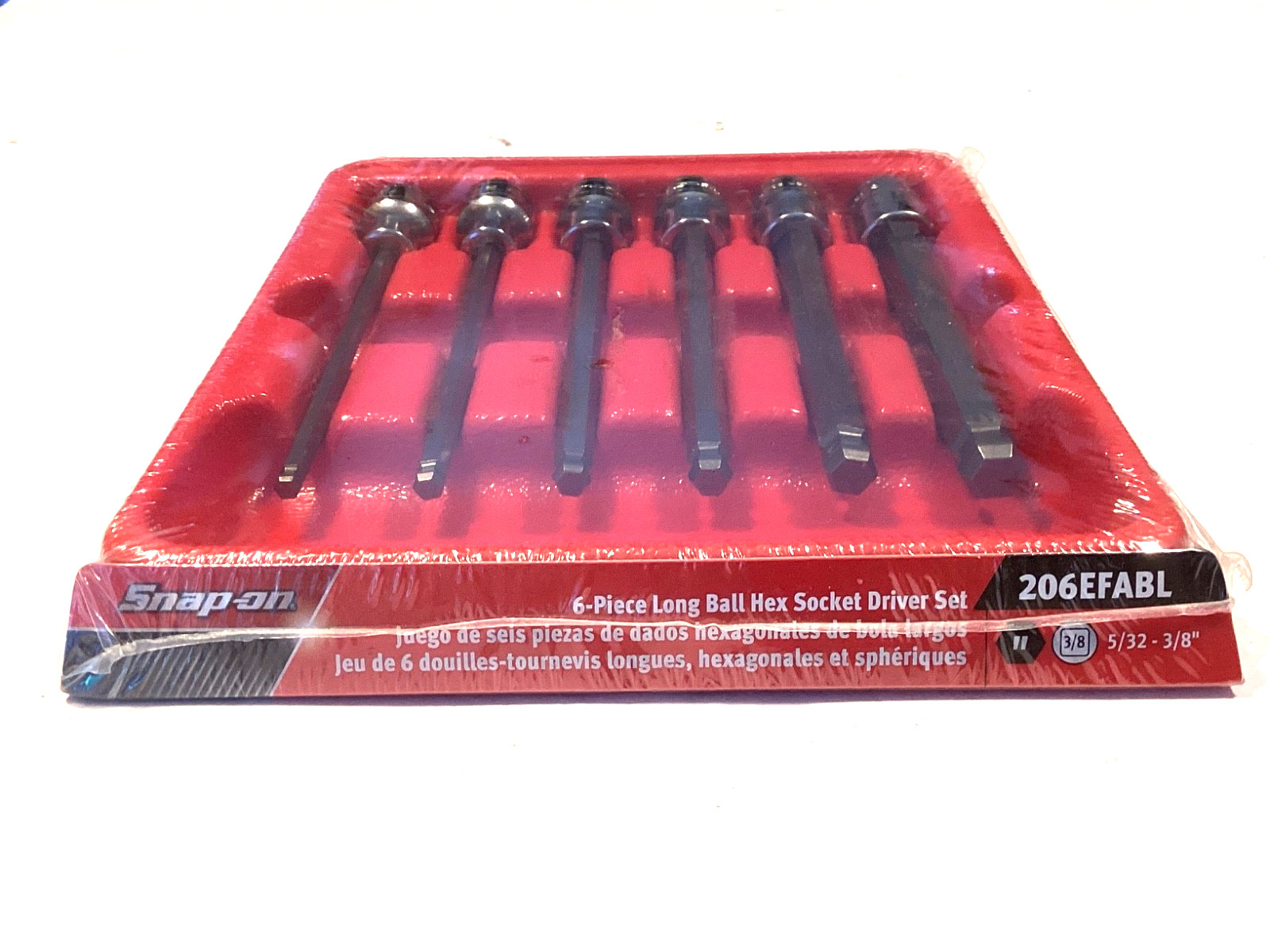 Snap On NEW 6 Piece 3/8” Drive SAE Long Ball Hex Bit Socket Set 206EFABL SEALED