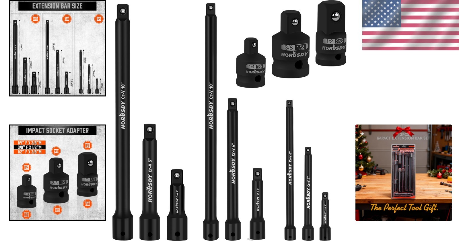 Versatile 12-Piece Socket Extension Set with Secure Socket Hold & Markings