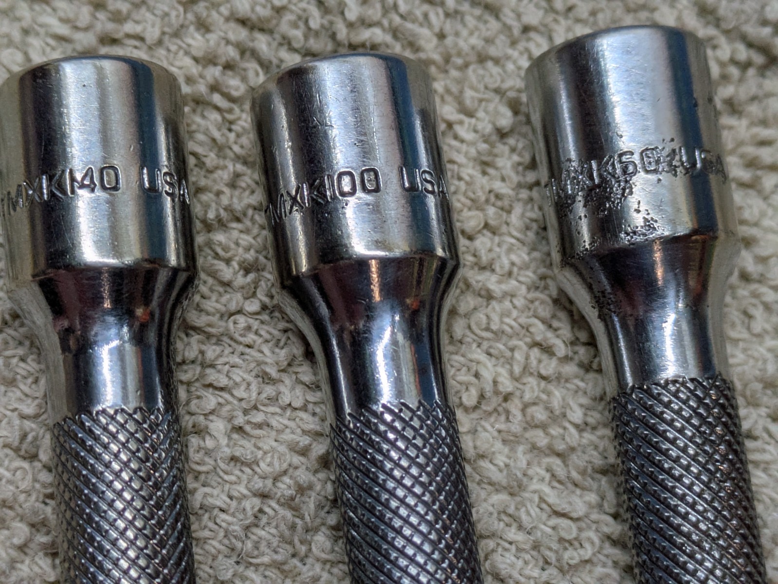 Three Snap-on 1/4″ Drive TMXK6 6″, TMXK100 10″ & TMXK140 14″ Knurled Extensions