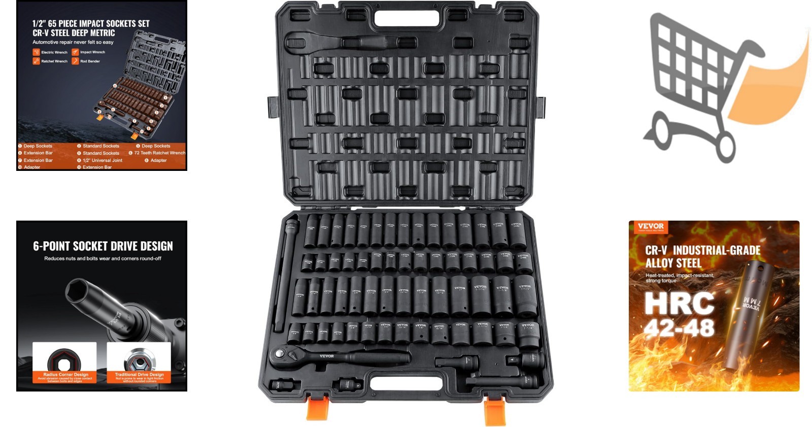 Impact Socket Set 65pcs Cr-V Alloy Steel for Auto Repair and Durable Use