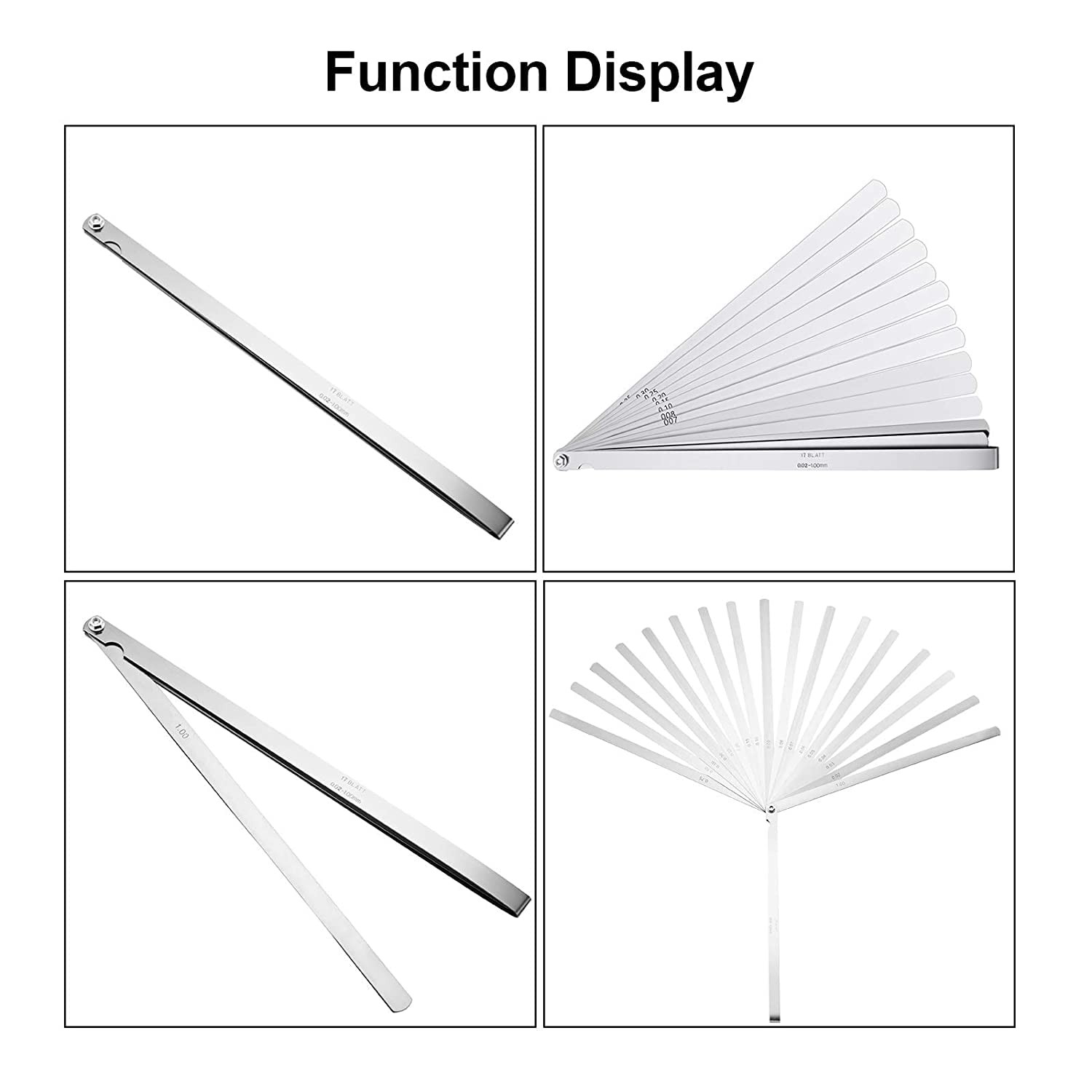 17 Blades Long Feeler Gauge 0.02-1.00 mm, Stainless Steel Dual…
