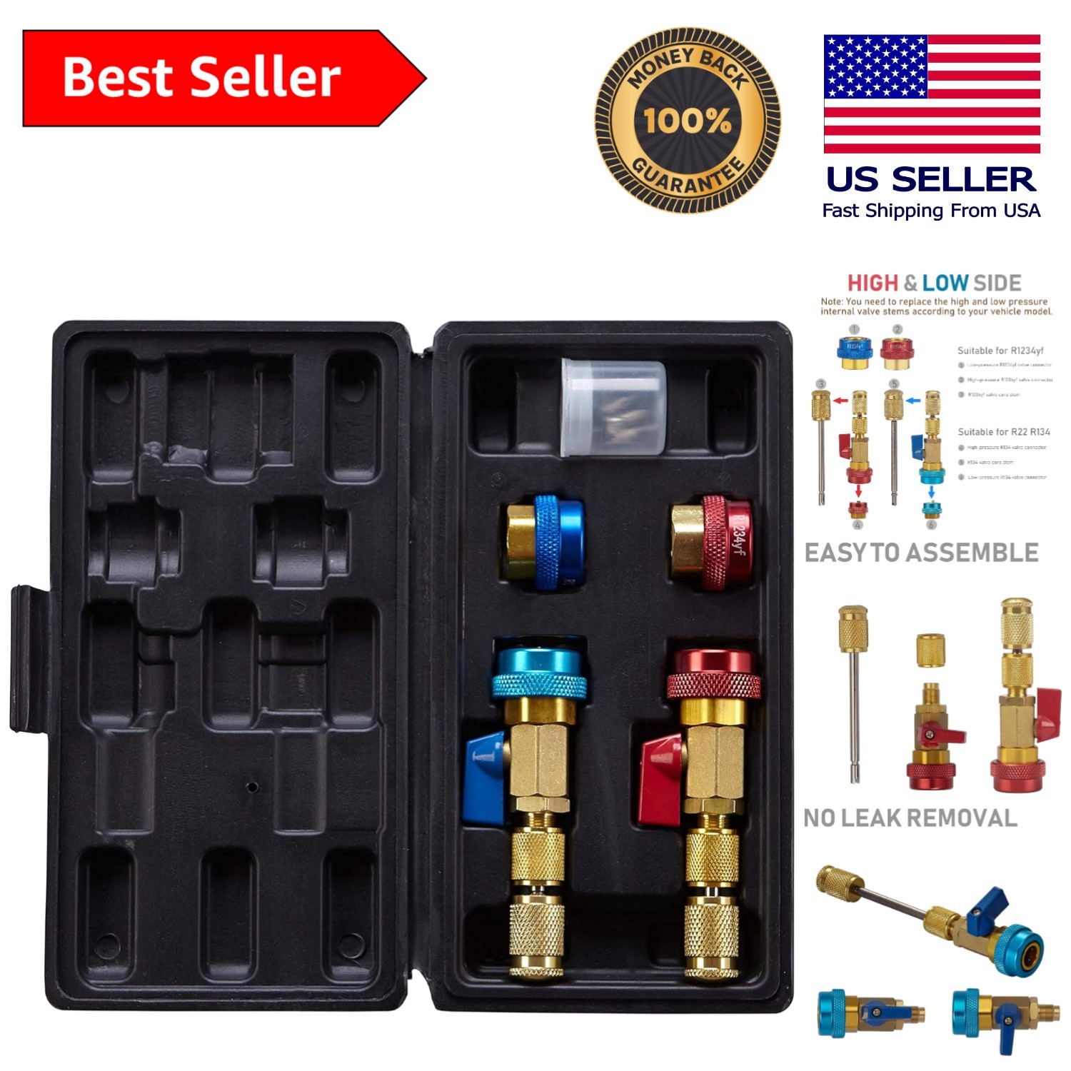 Professional Automotive AC Valve Core Tool Set for R134A & R1234YF Systems
