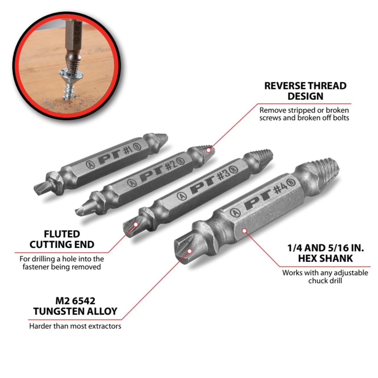 Performance Tool W491 X-Trax Screw Remover Set (4 Pieces) – Removes Stripped …