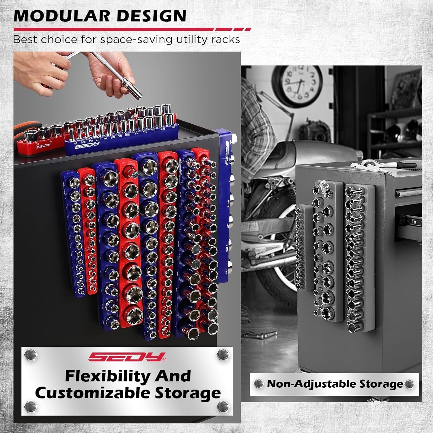 12-Piece 1/4″ 3/8″ 1/2″ – Drive SAE and Metric Magnetic Socket Organizer Set