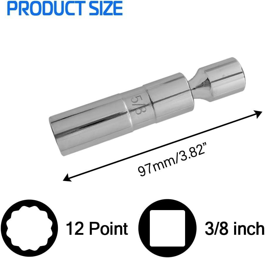 5/8″ Swivel Magnetic Spark Plug Socket 3/8 Inch Drive x 4″ Total Length 12-Po…