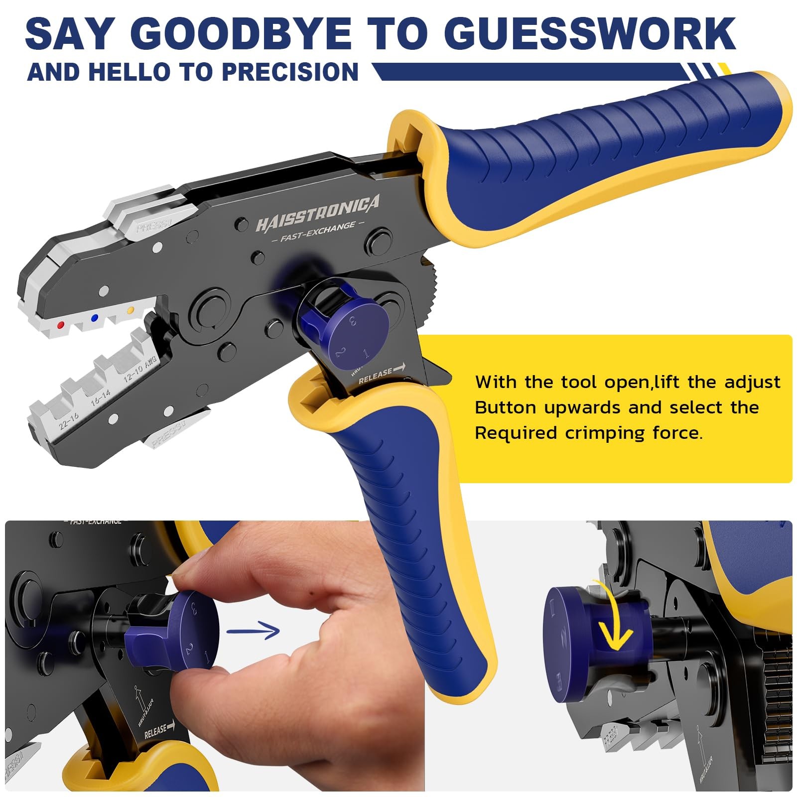 Haisstronica 8PCS Rapid Replace Ratchet Crimping Tool Set Yellow,black,blue