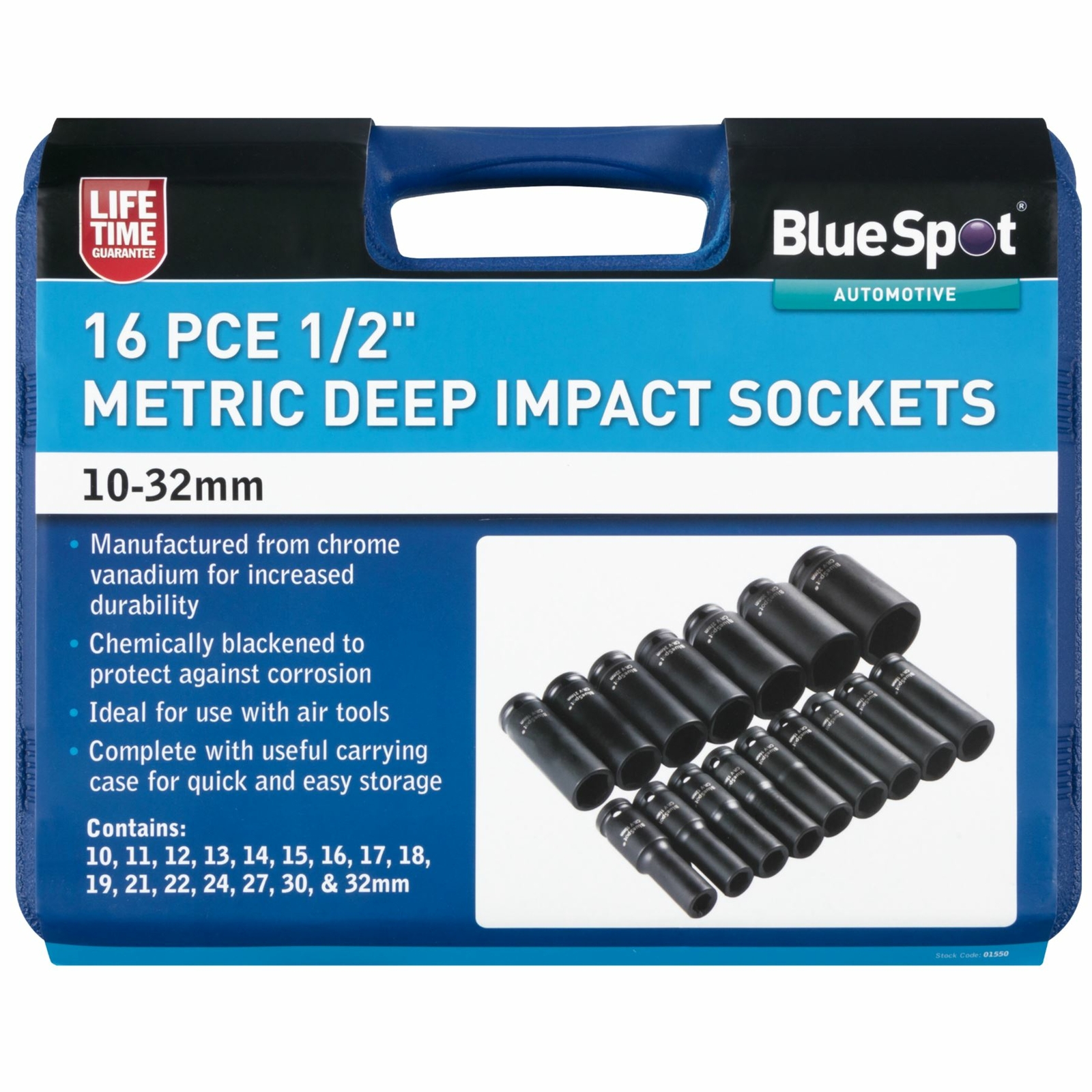 Deep Impact Socket Set 10mm – 32mm 1/2″ Drive Metric 6pt Sockets 16pc 01550