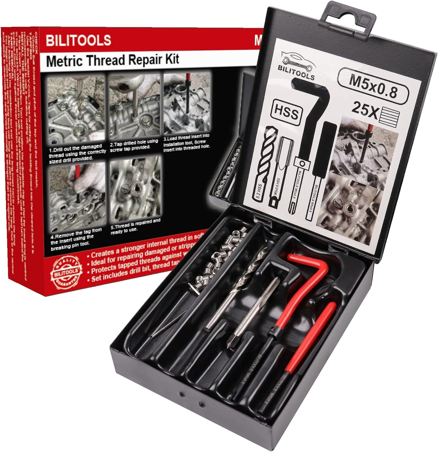 M5X0.8 Thread Repair Kit, HSS Drill Helicoil Repair Kit Metric