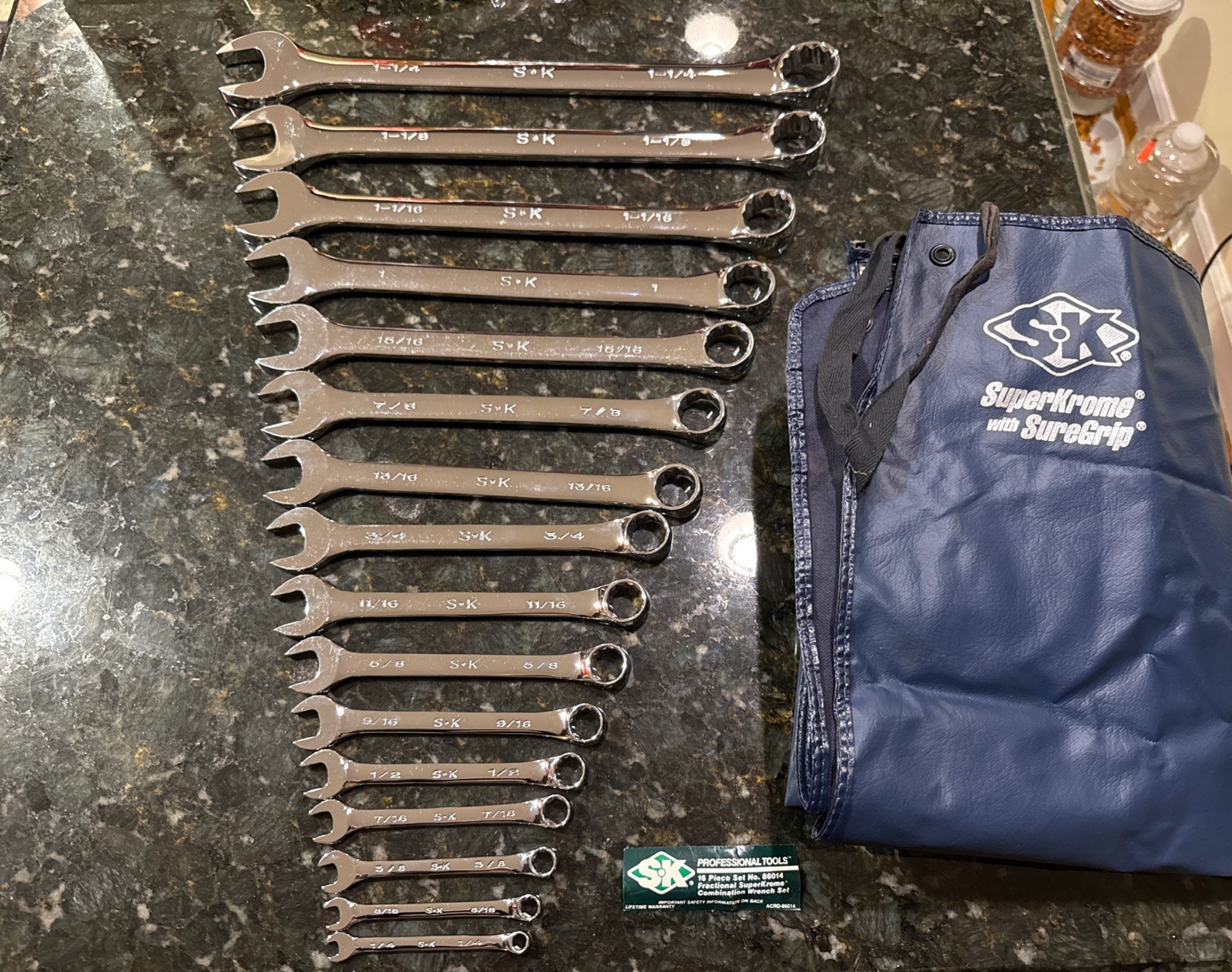 S-K 86014 Professional Tools 16-Piece Superkrome SAE Fractional Wrench Set USA