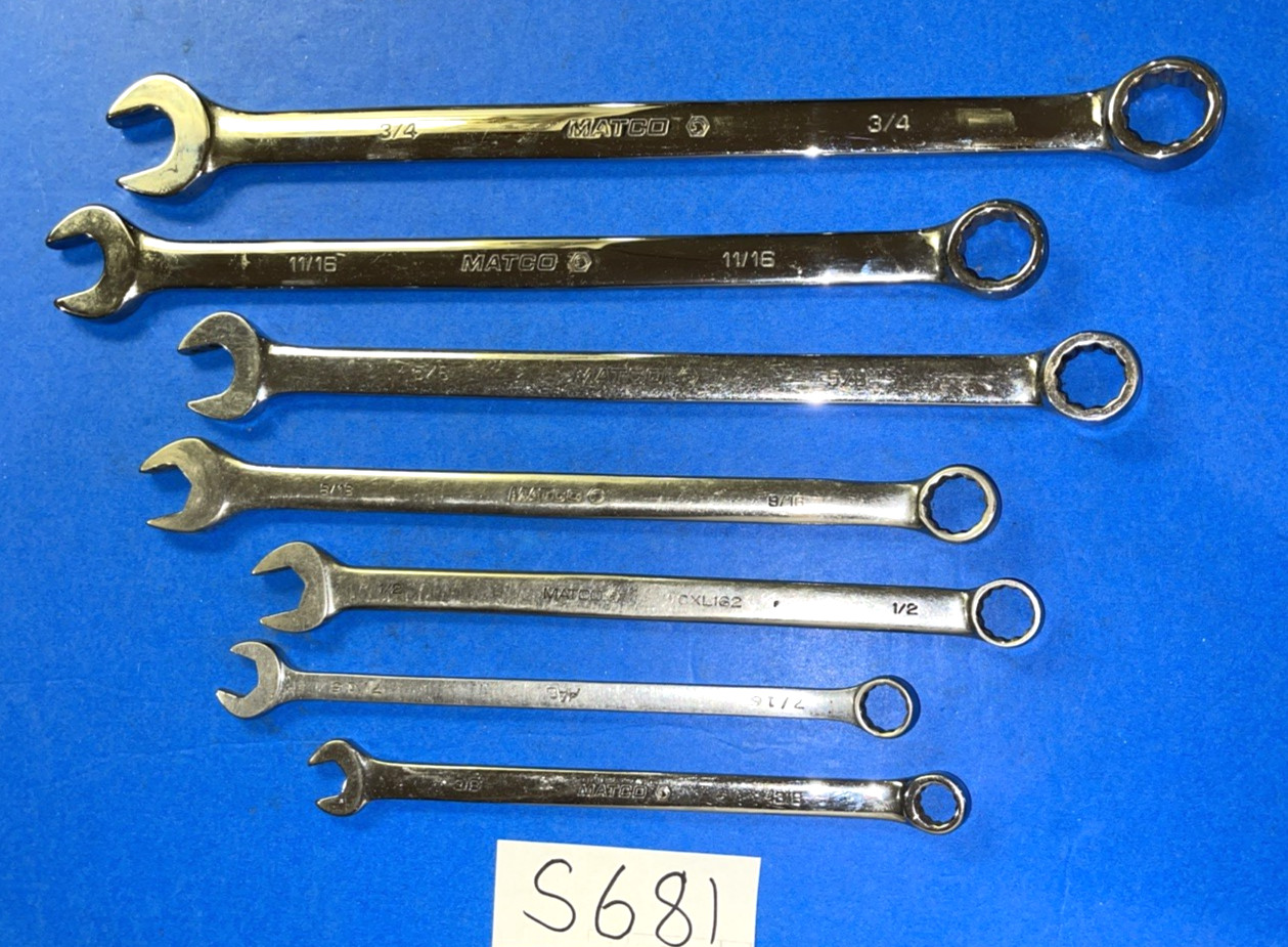 MATCO TOOLS 7 PIECE SAE COMBINATION EXTRA LONG 12 POINT WRENCH SET 3/8 TO 3/4