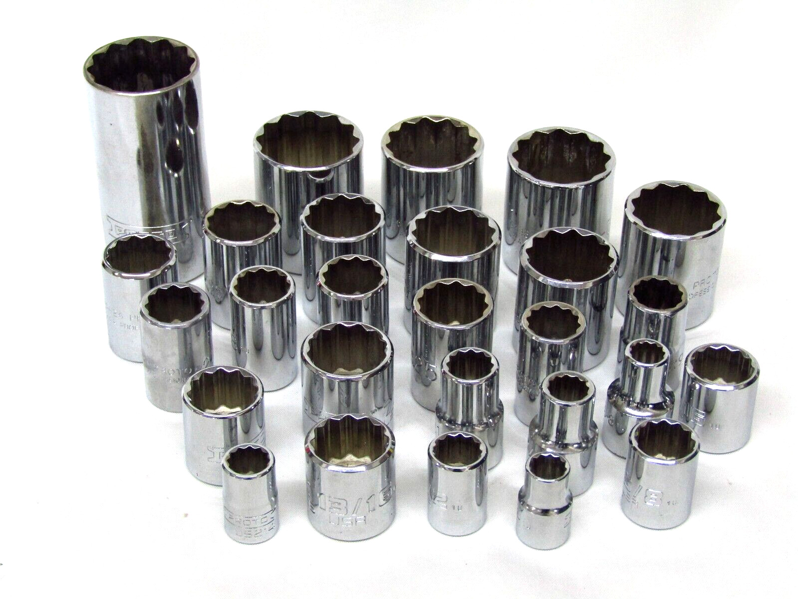 Mixed Lot of 27 PROTO Sockets SAE, 12pt, 1/2″ and 3/8″ Drives