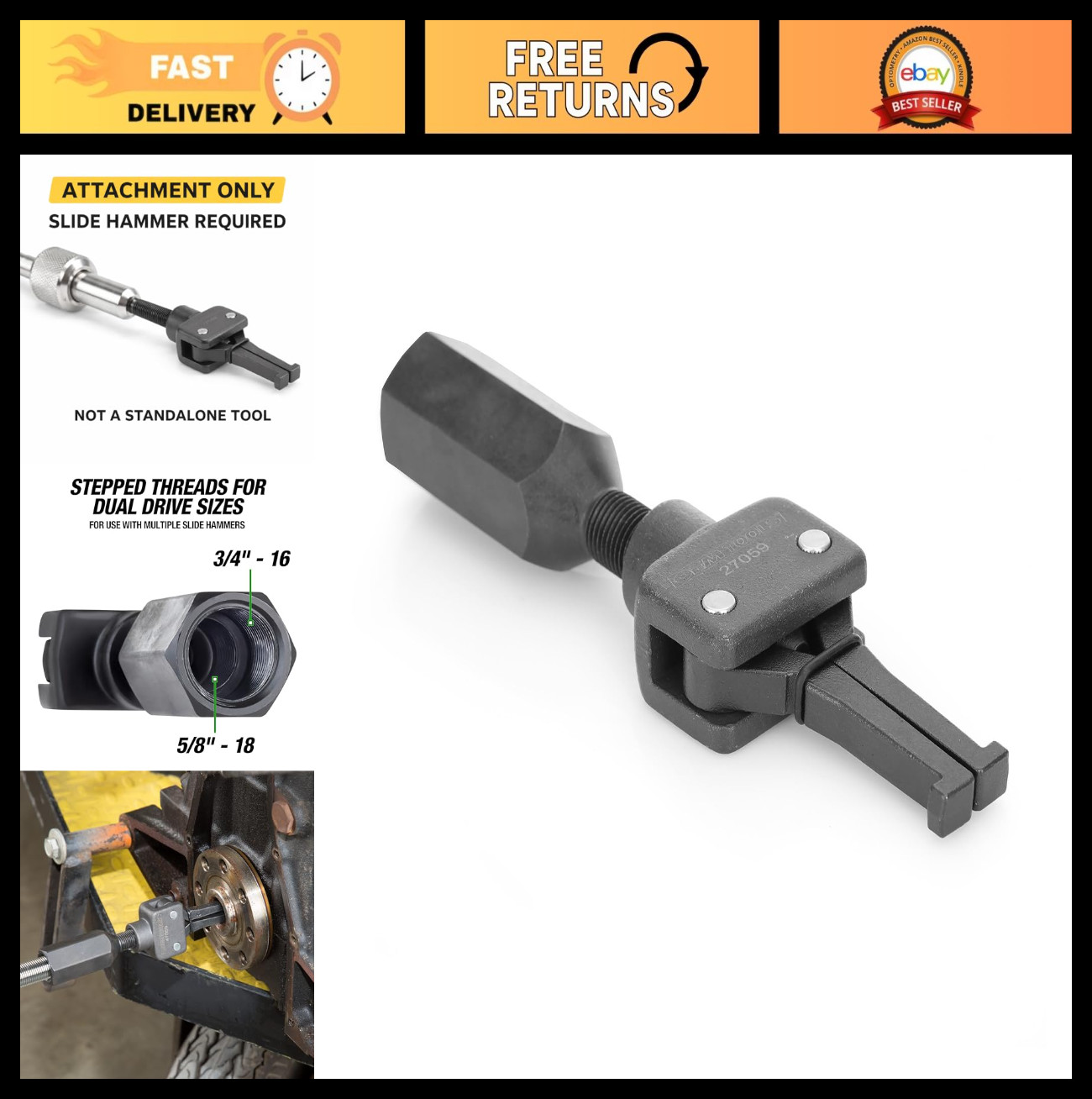 Pilot Bearing Puller Attachment for Slide Hammer – 2-Jaw Removal Tool, Fits 5/8″