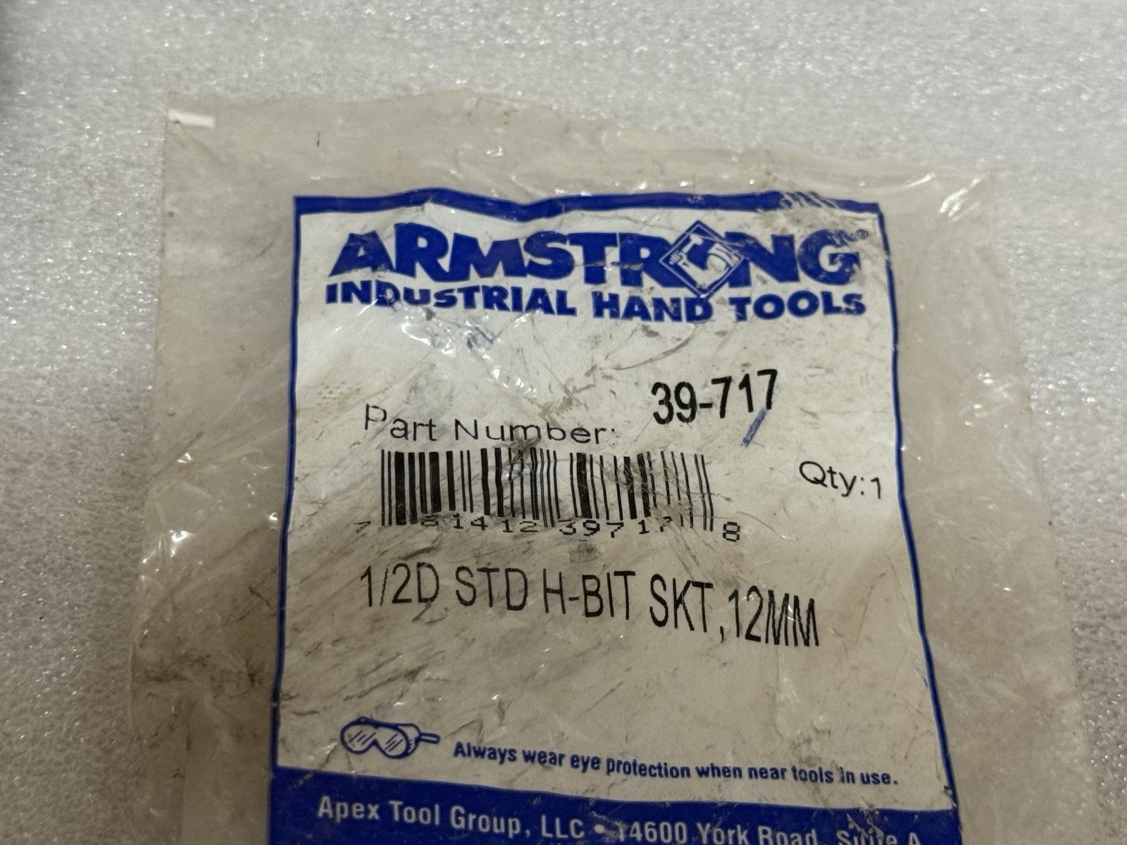 Armstrong 12MM 1/2” Drive Socket Hex Key Bit 3 Inches Tall MADE IN USA # 39-717