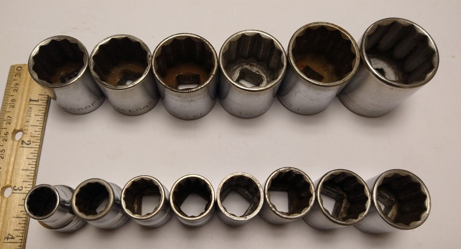 Craftsman Vintage 14 Pc Socket Set 1/2″ Dr 12 Pt Shallow 7/16″ to 1 1/4″ V USA