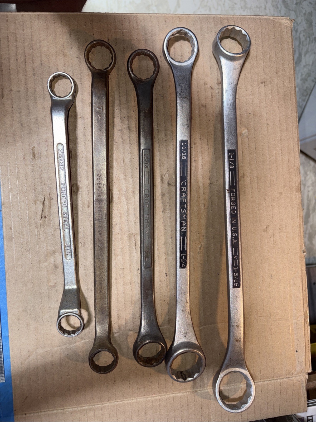 Vtg 5pc 3 Craftsman Large Double Box End Wrench + 2 Others 3/4 To 1-5/16
