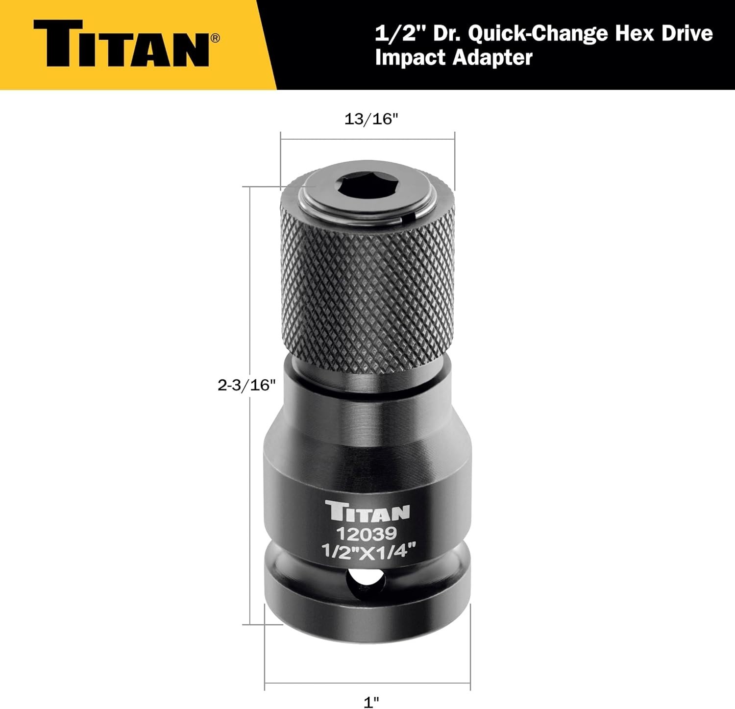 Quick Change 1/2″ Drive to 1/4″ Hex Impact Adapter – Chrome Molybdenum Steel