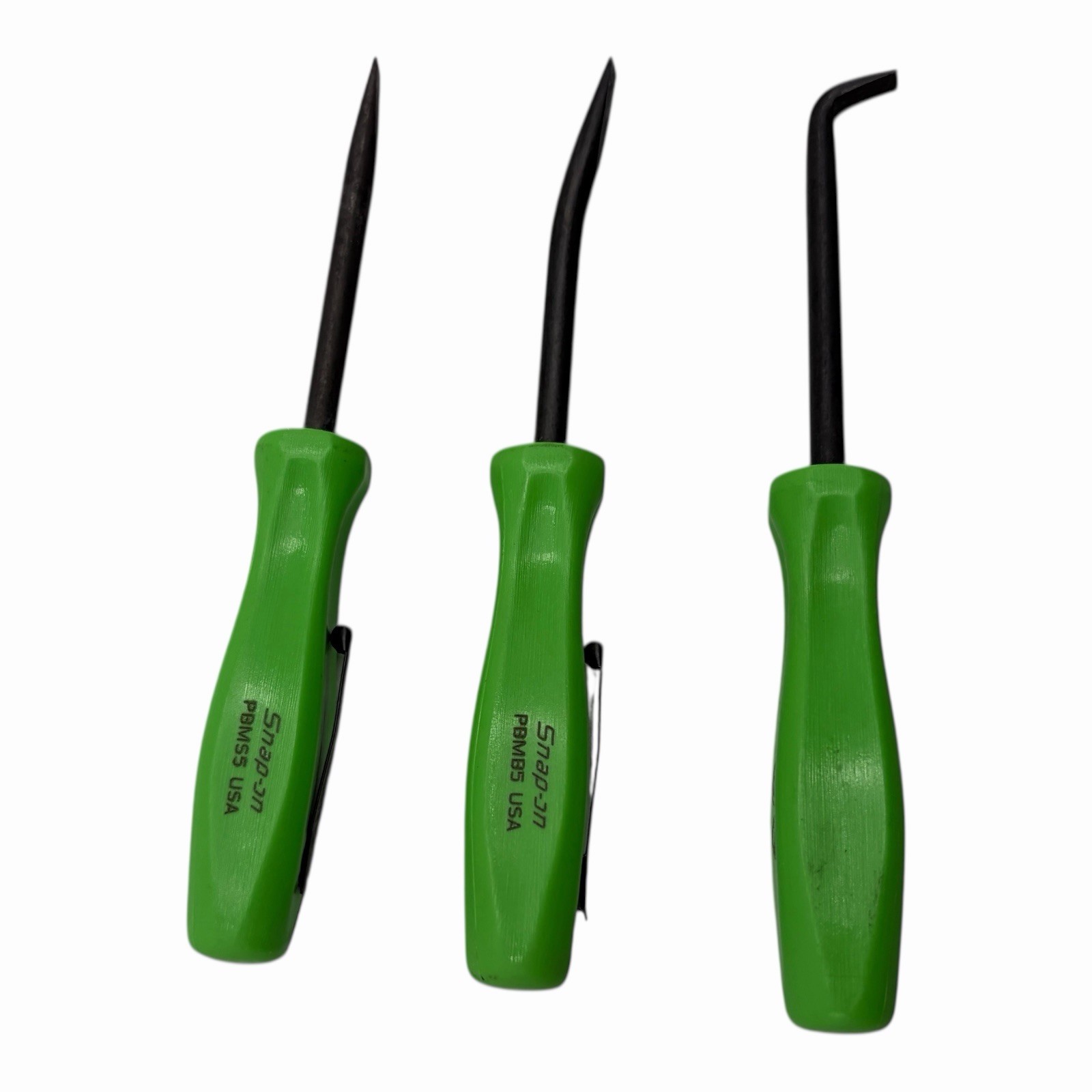 Snap On Tools Mini Pocket Pry Bar Set 3 piece Green 5 inch Straight Bent 90