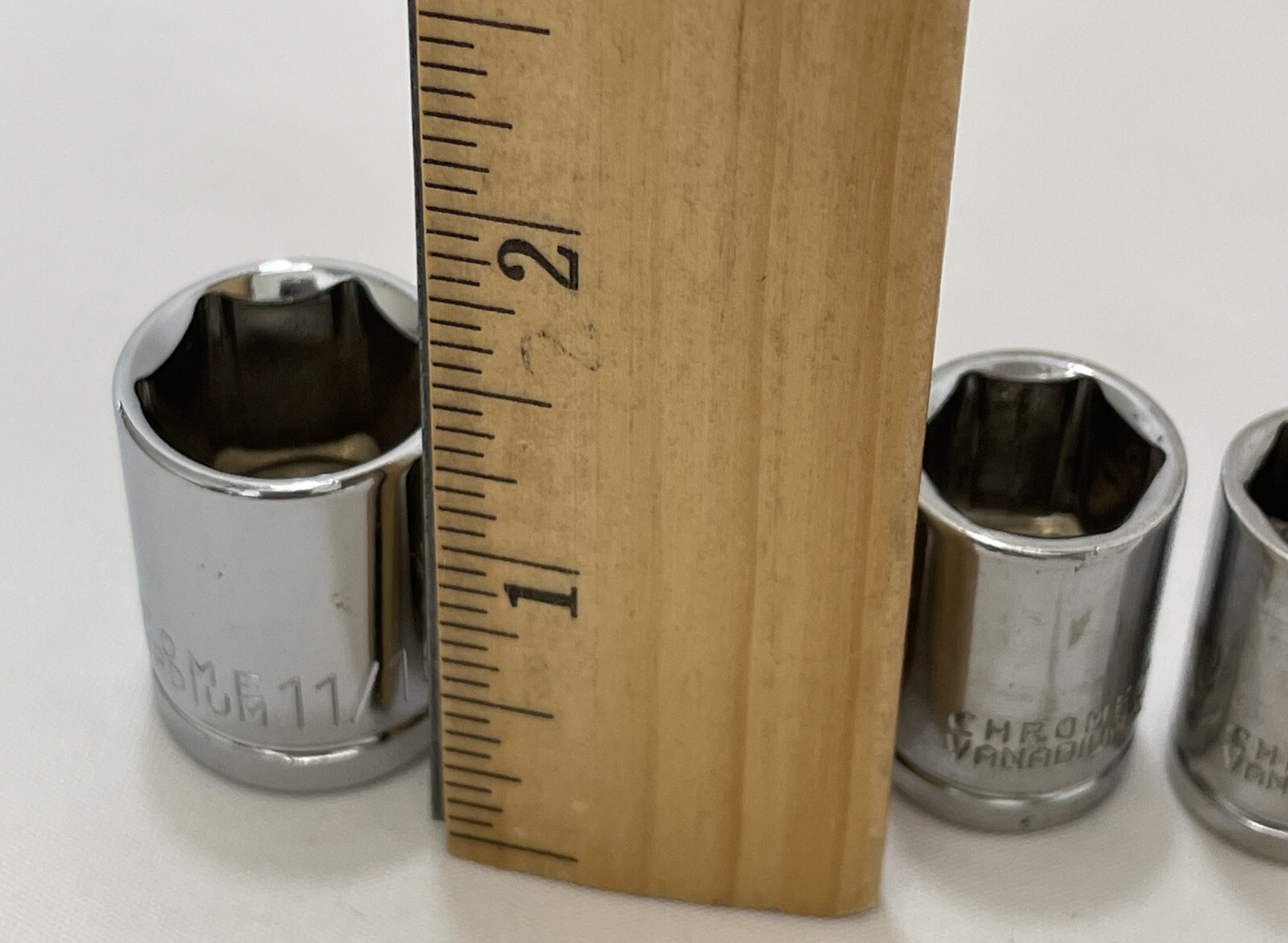 Vintage Chrome Vanadium 3/8”Drive SAE 11/16”,5/8”,9/16”,1/2” – 6pts Lot Of 4